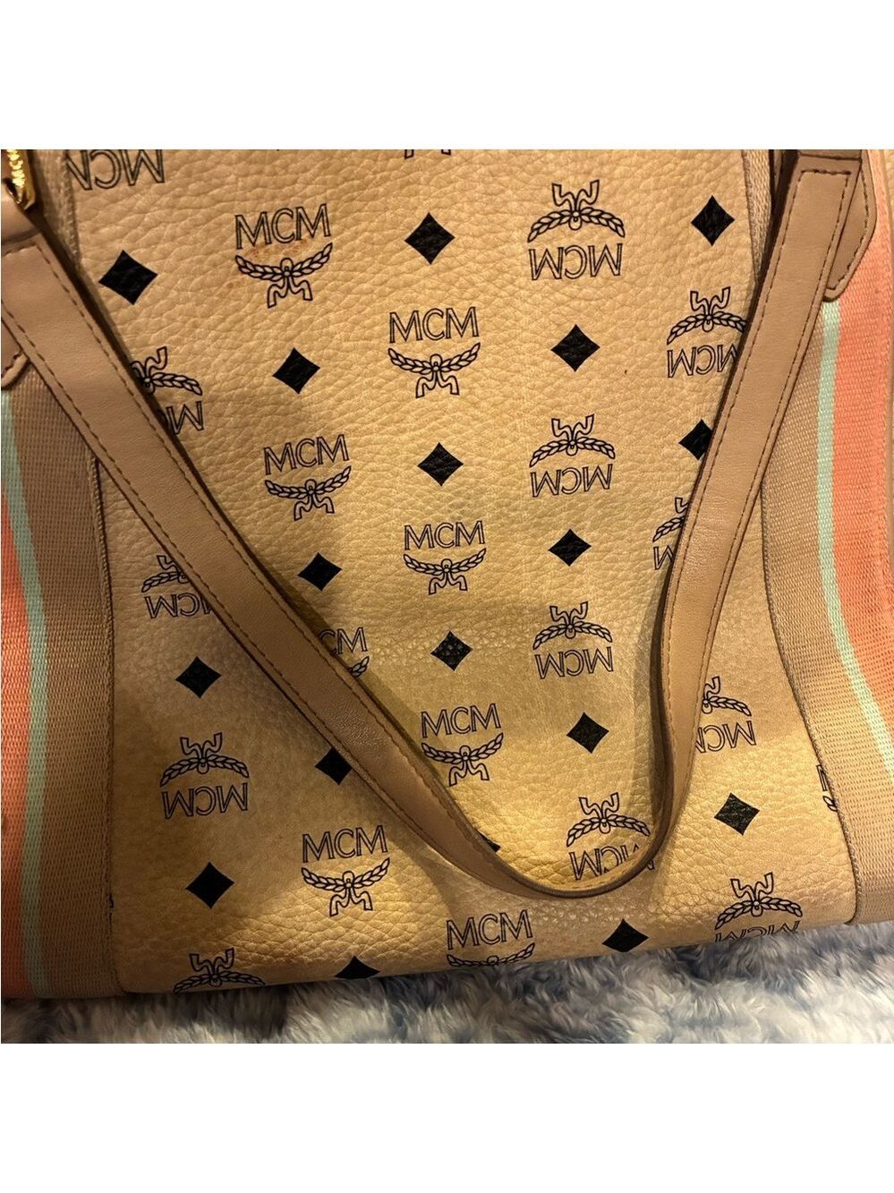 MCM Tan & Pink Monogram Tote Bag Gold Accents Q4382 München - Picture 5 of 11